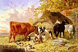Horses, Cows, Ducks and a Goat by a Farmhouse by John Frederick Herring, Jnr